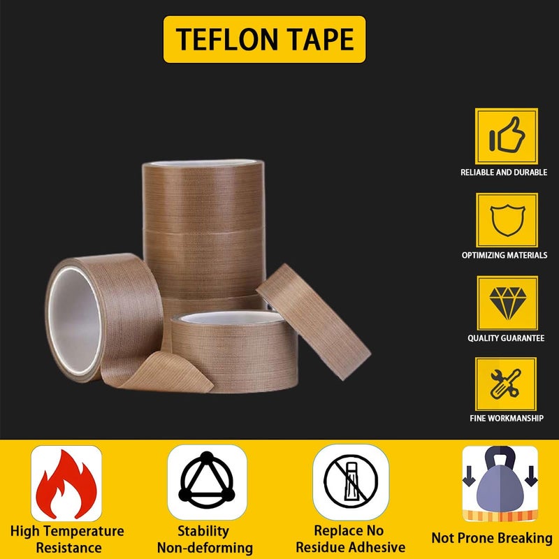 YongXuan PTFE Coated Fabric Tape Teflon Adhesive Tape High Temperature Vacuum, Hand and Impulse Sealers Machine Sealing Tape 0.18mm Thick (50mm-5M) - Image 2